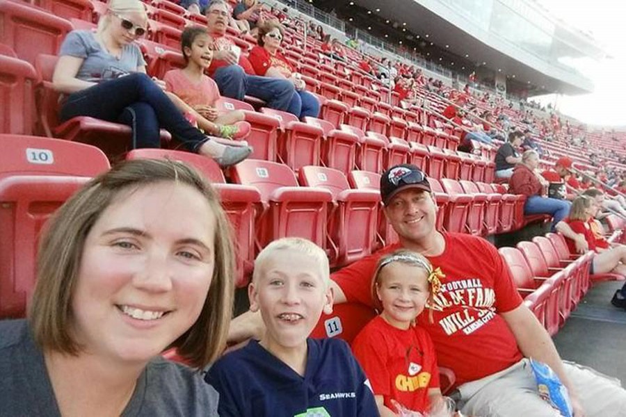 Amy Marie Sharp poses for a selfie, with her son Sterling, daughter Adriana and husband Kevin, in this picture uploaded to Facebook on August 22, 2015. Reuters/File