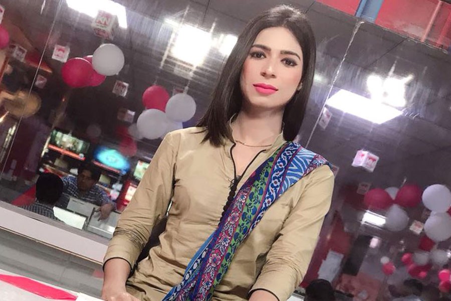 Marvia Malik, a trainee anchor at Lahore-based channel Kohinoor News, airs on TV as first transgender anchor. CNN/File Photo