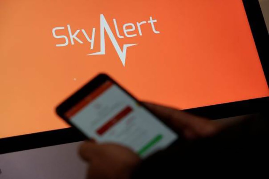 The logo of SkyAlert earthquake alert application is displayed on a computer screen in this illustration photo - Reuters/File