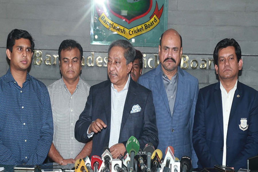 BCB President Nazmul Hassan Papon speaking at a press conference after the day’s Executive Committee meeting in the city on Wednesday       Photo: UNB