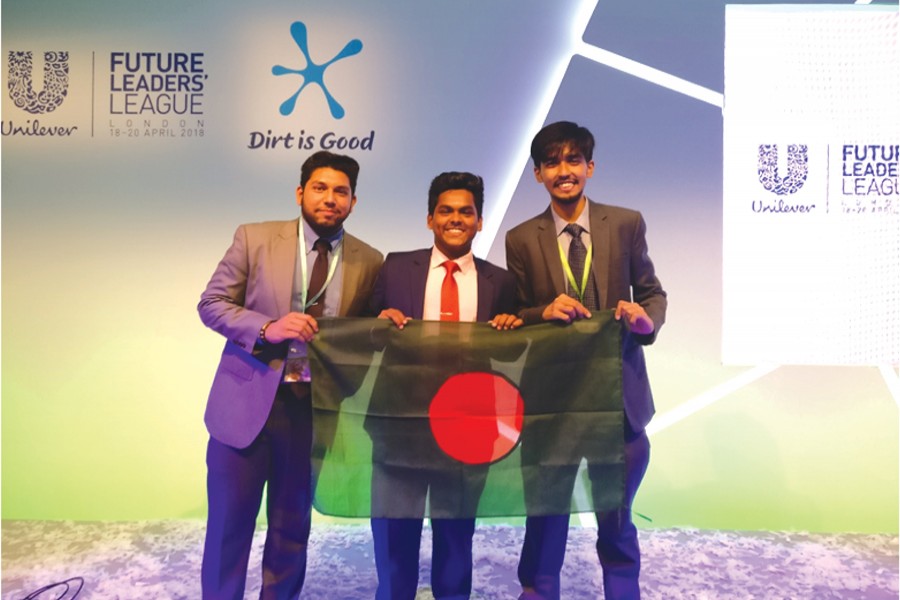 Team Bangladesh-- consisting of three recent graduates of IBA, Dhaka University-- clinching first runner-up position at Unilever Future Leaders' League (FLL) 2018, a global marketing competition held in London recently