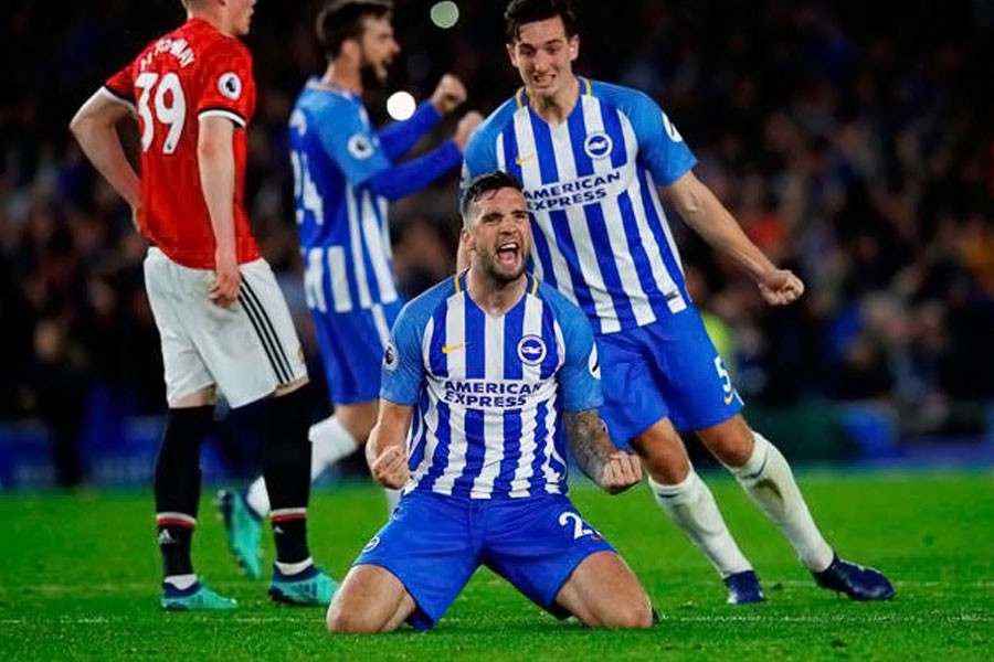 Premier League - Brighton & Hove Albion v Manchester United – Brighton’s Shane Duffy celebrates after the match. Reuters.