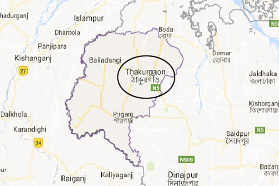 Google map showing Thakurgaon district