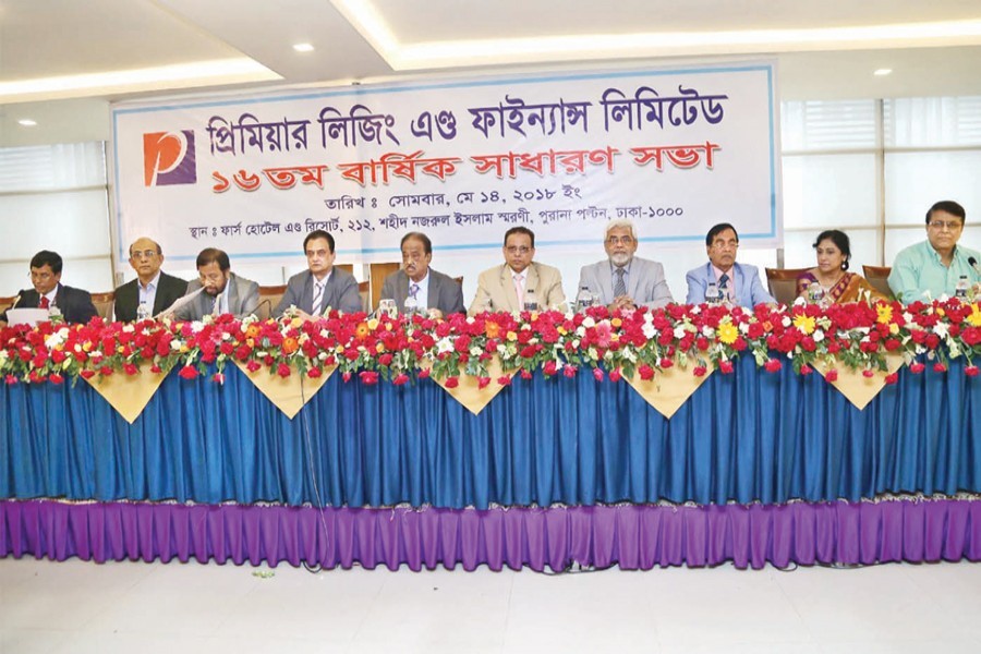 Chairman of Premier Leasing & Finance Limited Dr. Mizanur Rahman Shelley presiding over the (Company's) 16th annual general meeting (AGM) at a city hotel recently