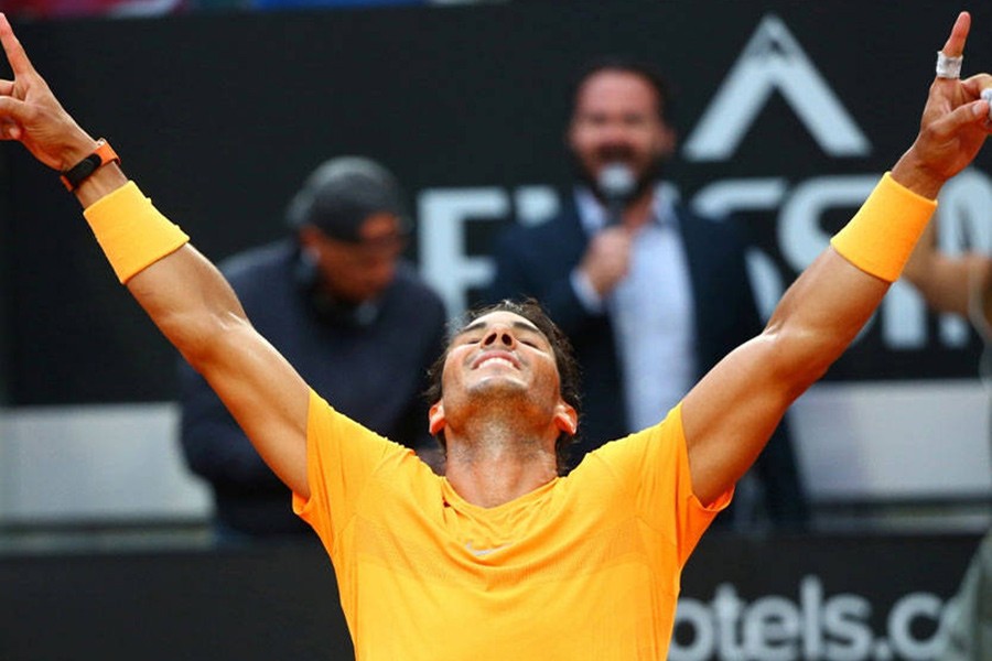 Spain's Rafael Nadal celebrates after winning the Italian Open final against Germany's Alexander Zverev - Reuters photo