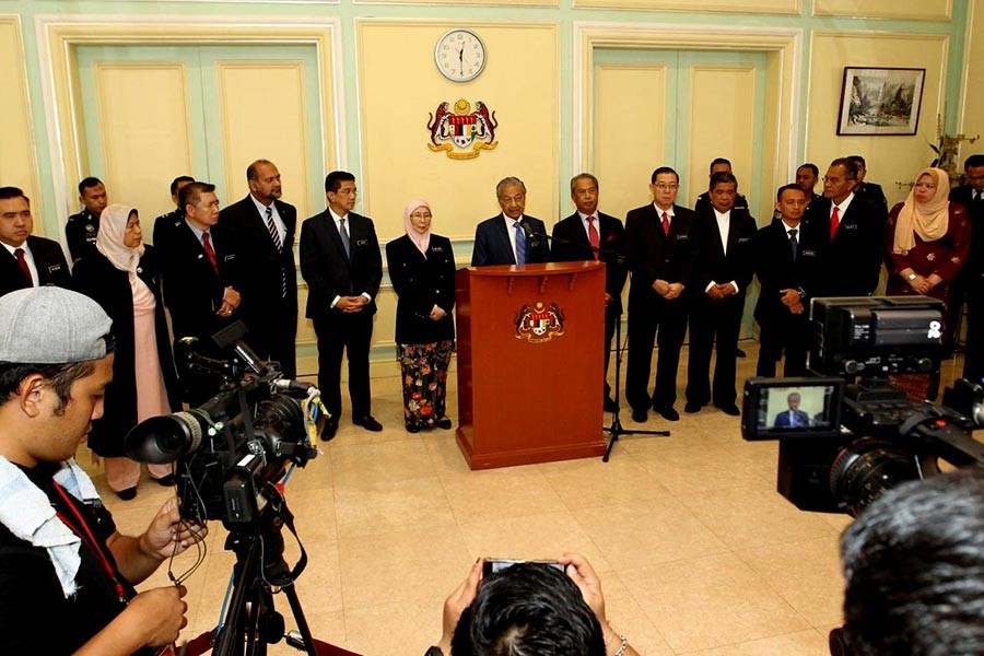 Malaysian Prime Minister Mahathir Mohamad addressing a news conference after a cabinet meeting in Putrajaya of Malaysia on Wednesday. -Reuters Photo