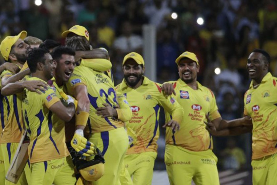 Chennai Super King’s player celebrates after their win against Sunrisers Hyderabad’s at VIVO IPL cricket T20 final match in Mumbai, India, Sunday, May 27, 2018. (AP Photo)