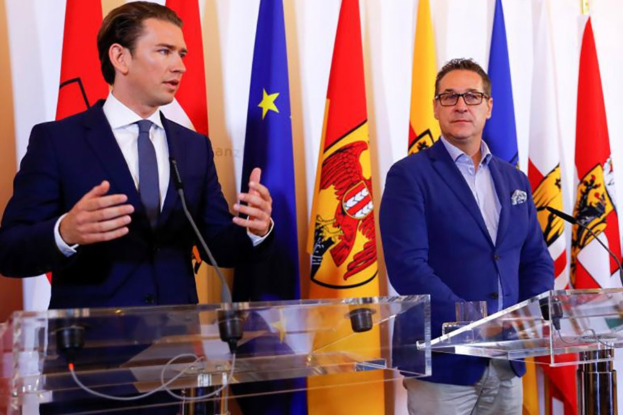 Austrian Chancellor Sebastian Kurz (L) and Vice Chancellor Heinz-Christian Strache attend a news conference in Vienna, Austria on Friday - Reuters