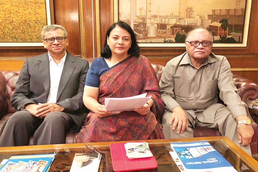 President of Metropolitan Chamber of Commerce and Industry, Dhaka (MCCI) Nihad Kabir, Vice President Golam Mainuddin and Chairman of Tariff and Taxation Sub-Committee Hasan Mahmood discussing the MCCI's comments on the national budget for fiscal year 2018-19 on Friday