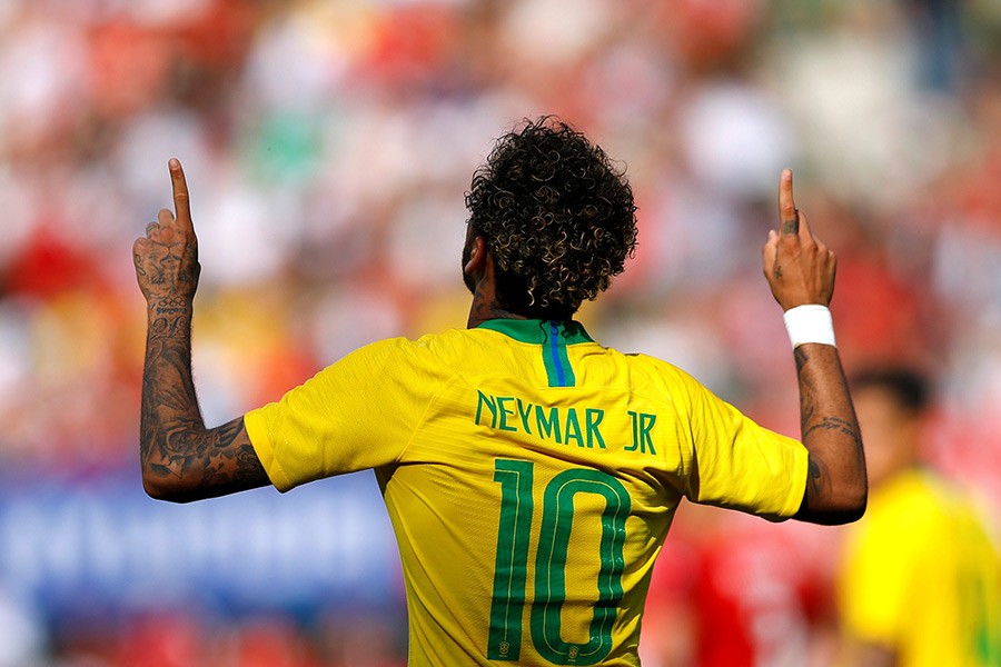 Brazil's Neymar celebrates scoring their second goal - Reuters photo