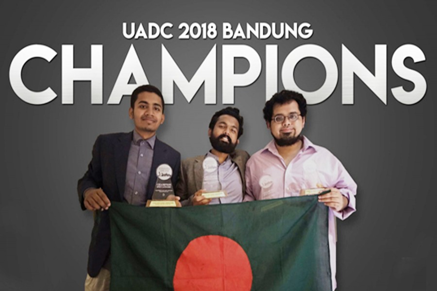 The champions of UADC 2018 Bandung- Zobayer Ahmed, Mahmudul Hasan Nabil and Aaqib Farhan Hossain