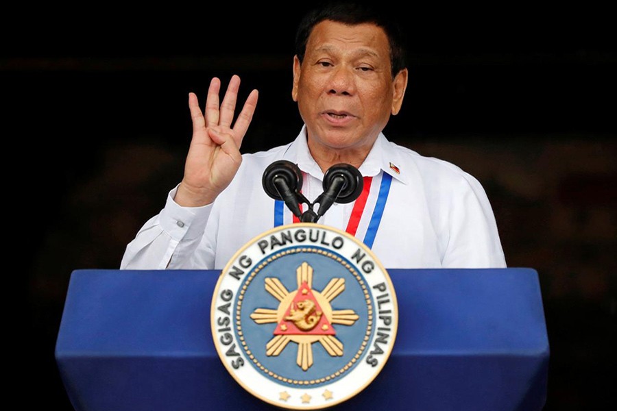 Philippine's President Rodrigo Duterte speaks during the 120th Philippine Independence day celebration at the Emilio Aguinaldo shrine in Kawit, Cavite Philippines on June 12 last - Reuters photo