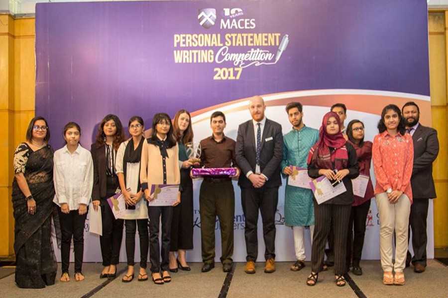 Photo shows last year’s award recipients of 'Personal statement writing competition' with the organisers