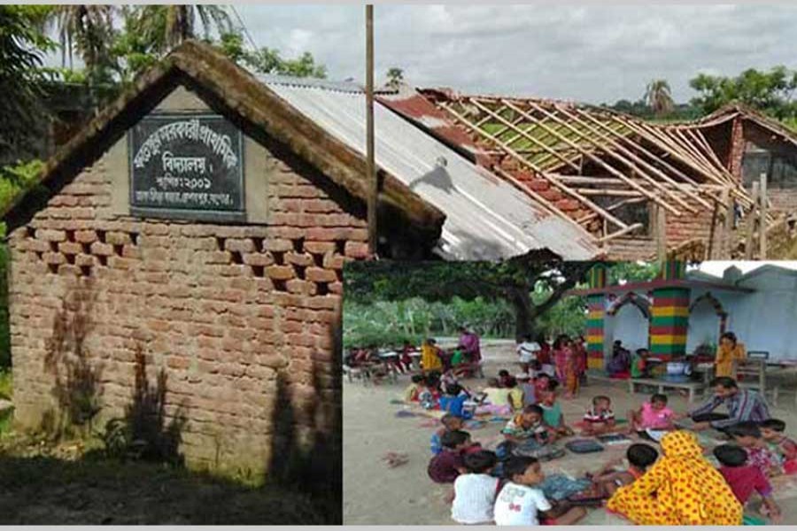 Students attend classes under open sky in Jashore 