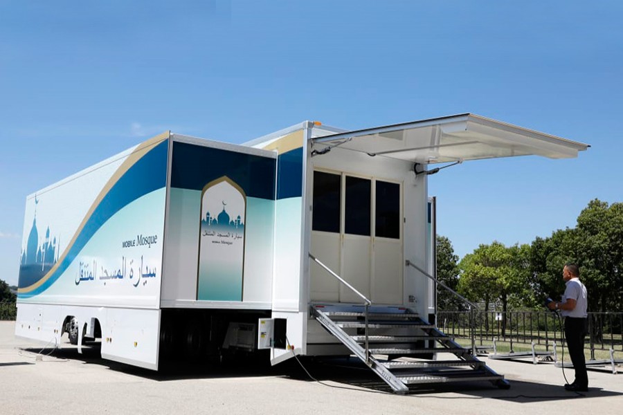 The mosque on wheels has the capacity for up to 50 people. AP photo