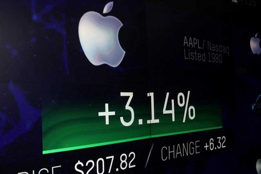 An electronic screen displays the Apple Inc. stock price at the Nasdaq Market Site in New York City, New York, US, August 2, 2018. Reuters