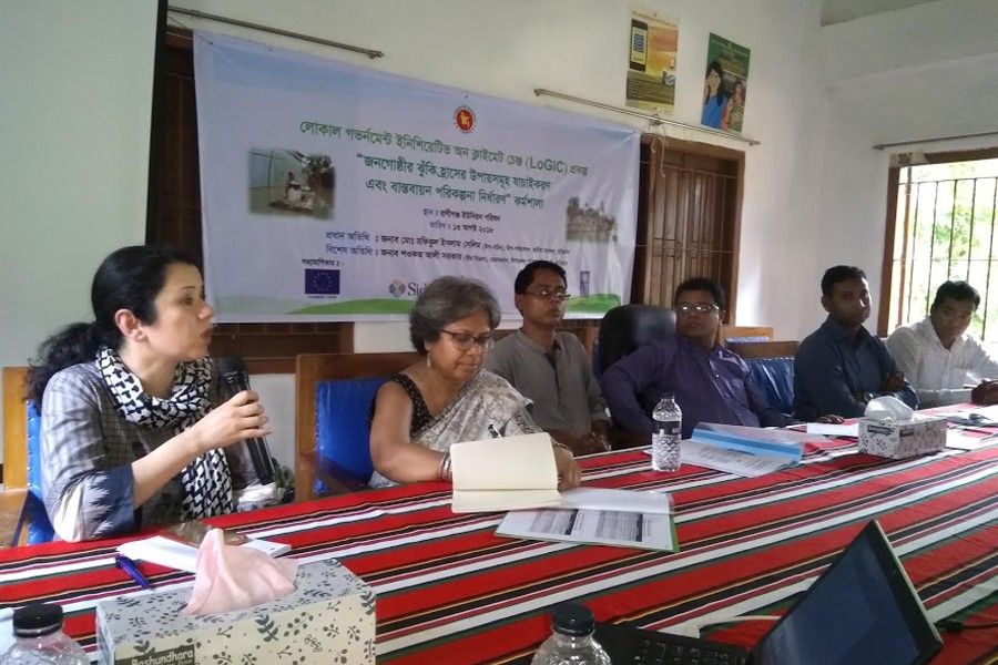 UNCDF Deputy Director of Local Development Finance Practice Tehmina Akhtar speaking at the workshop in Raniganj union council under Chilmari upazila of Kurigram recently.