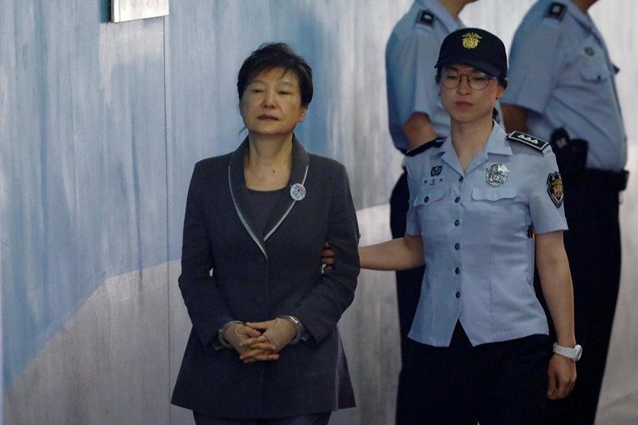 South Korean ousted leader Park Geun-hye arrives at a court in Seoul, South Korea on August 7, 2017 — Reuters/File