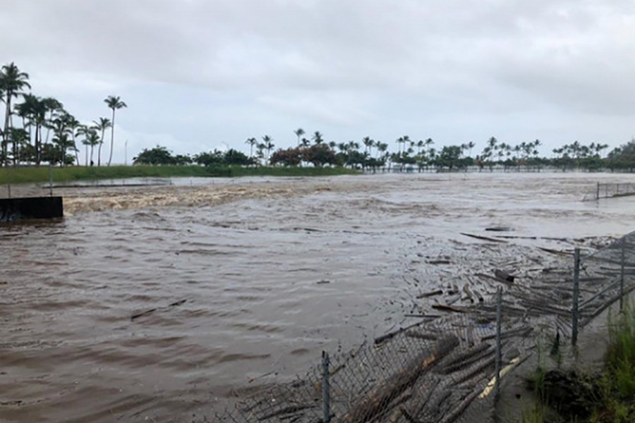 a general view shows heavy flooding affecting Hilo, Hawaii, US on Thursday — Social media photo via Reuters