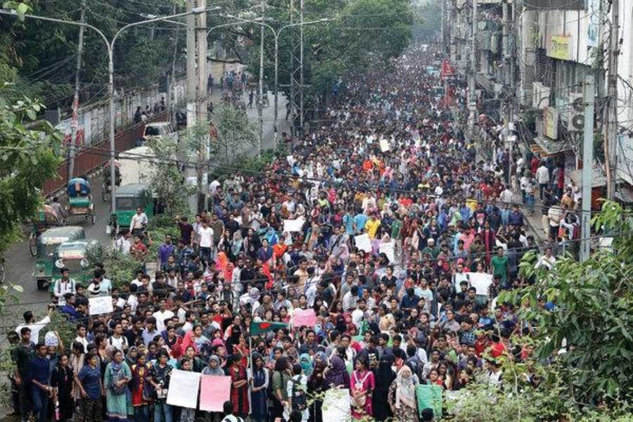 THOUSANDS OF STUDENTS PROTESTED ON AUGUST 05, 2018 IN DHAKA OVER ROAD ACCIDENTS AND LAX ENFORCEMENT OF TRAFFIC LAWS: "…we have seen attempts by vested quarters to transform and politicise an innocent and justified protest by students venting their sorrow and anger at the unfortunate death in a road accident of their two class friends… Fortunately, improved training in cyber security enabled the counter-terrorism units deal the matter carefully and pre-emptively."    —Photo: Reuters   