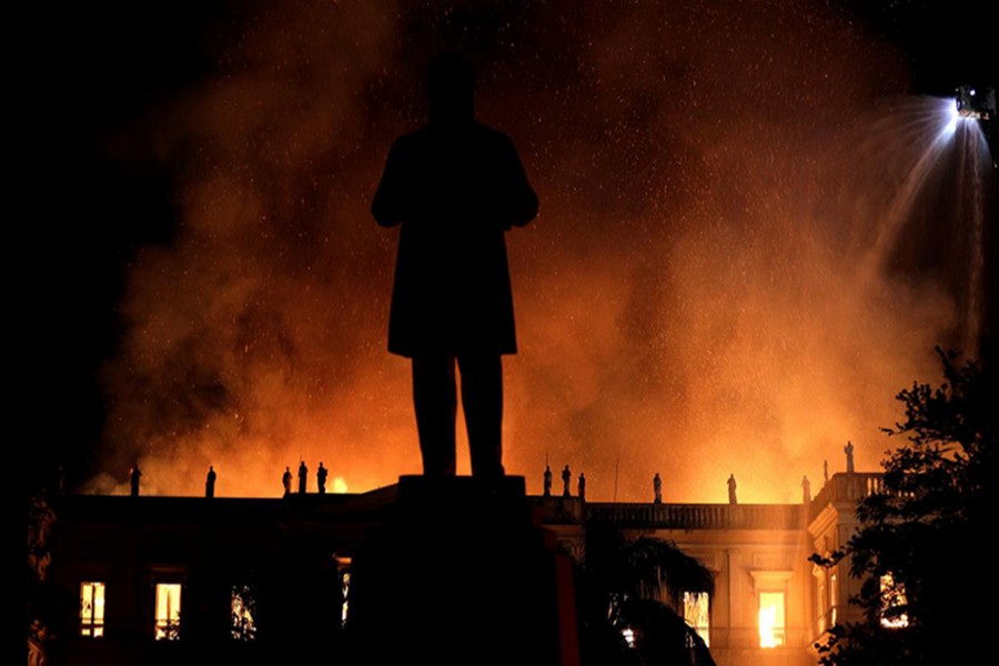 A fire blazes at the National Museum of Brazil in Rio de Janeiro, Brazil on Sunday — Reuters photo