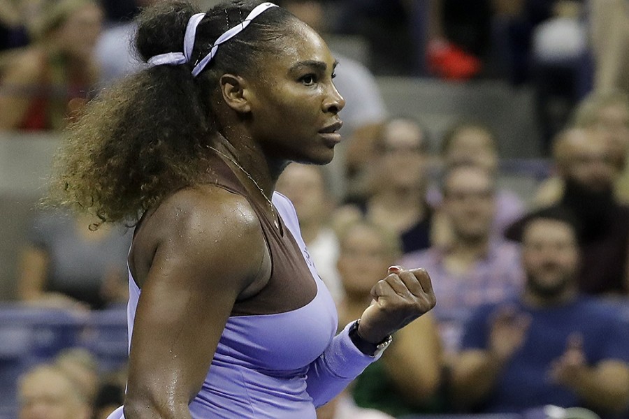 Serena Williams reacts after winning a point against Anastasija Sevastova, of Latvia, during the semifinals of the US Open tennis tournament on Thursday — AP photo