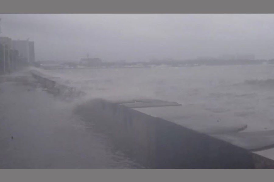 Water splashes over a seawall at Roxas Boulevard in Manila, Philippines, September 15, 2018 in this still image taken from video obtained from social media – Reuters