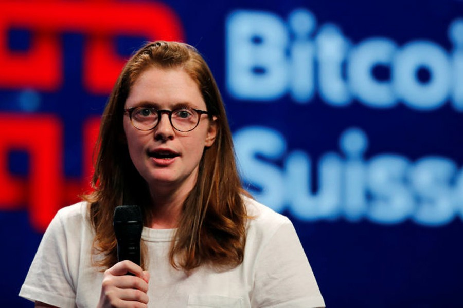 Tezos co-founder Kathleen Breitman speaks during the Crypto + ICO Summit cryptocurrency conference in Duebendorf, Switzerland March 28, 2018. Reuters photo