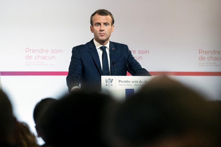 French President Emmanuel Macron delivers a speech on the transformation of the French healthcare system at the Elysee Palace in Paris, France, September 18, 2018. Reuters photo