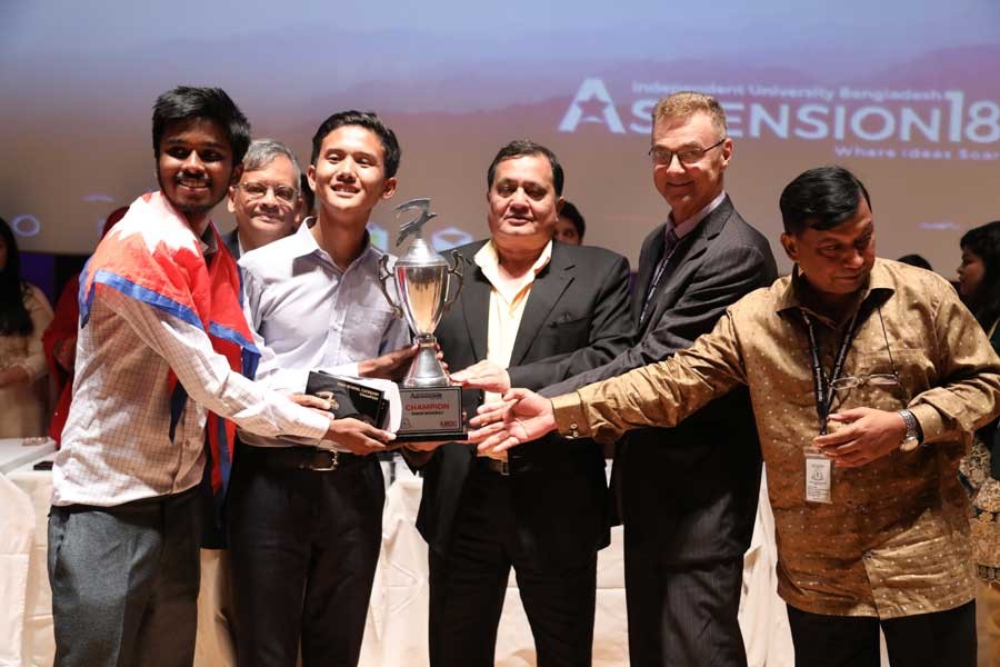 IUB Ascension 2018’ High School Champion Debate Network Nepal Team is receiving the award.