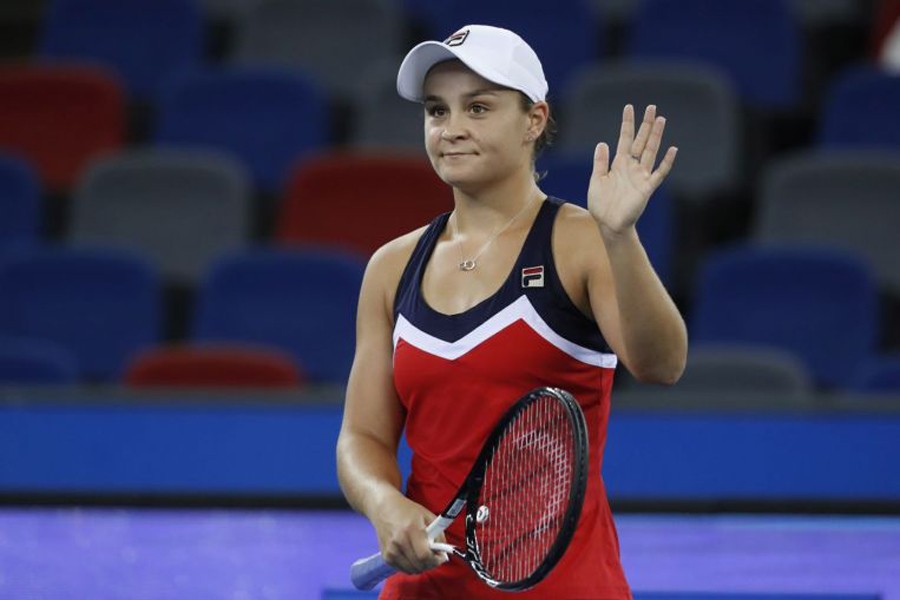 Australia's Ashleigh Barty celebrating after defeating Germany's Angelique Kerber during their match at the 2018 WTA Wuhan Open tennis tournament at Wuhan in China on Wednesday	— Internet