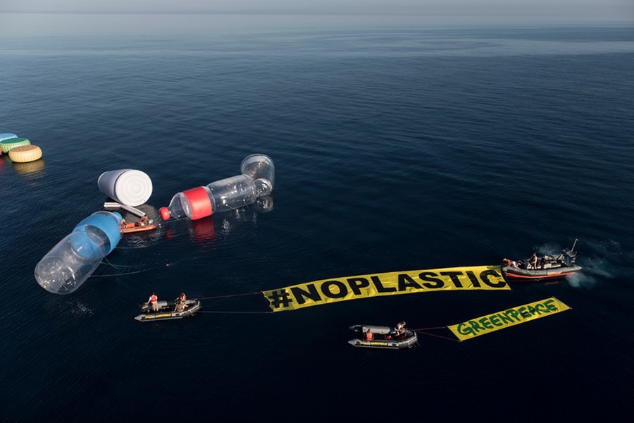 Greenpeace holds a demonstration against plastic waste at the Mediterranean. File photo