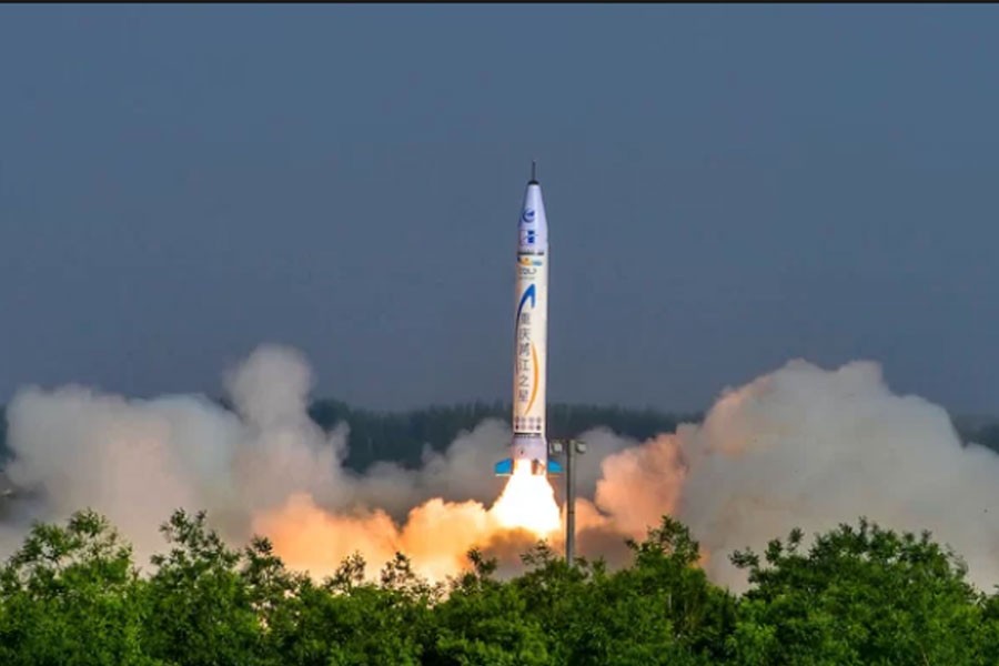 The private spaceflight company OneSpace in China launched its first rocket, the OS-X, on May 17, 2018. It is China's first privately built rocket - Credit: OneSpace