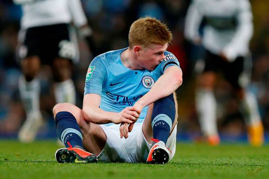 Kevin De Bruyne cuts a dejected figure after sustaining an injury during clash against Fulham — Reuters photo