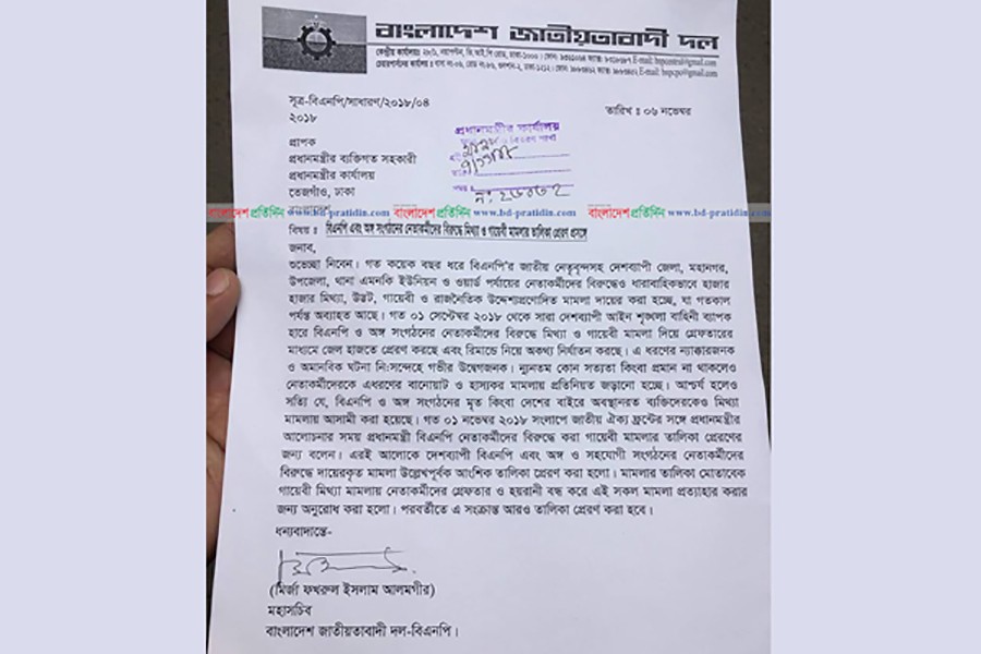 BNP submits list of 1046 ‘fictitious cases’ to PMO
