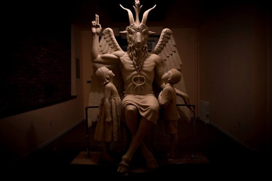 A sculpture of the Satanic god Baphomet unveiled by The Satanic Temple in Detroit, Michigan. Internet photo