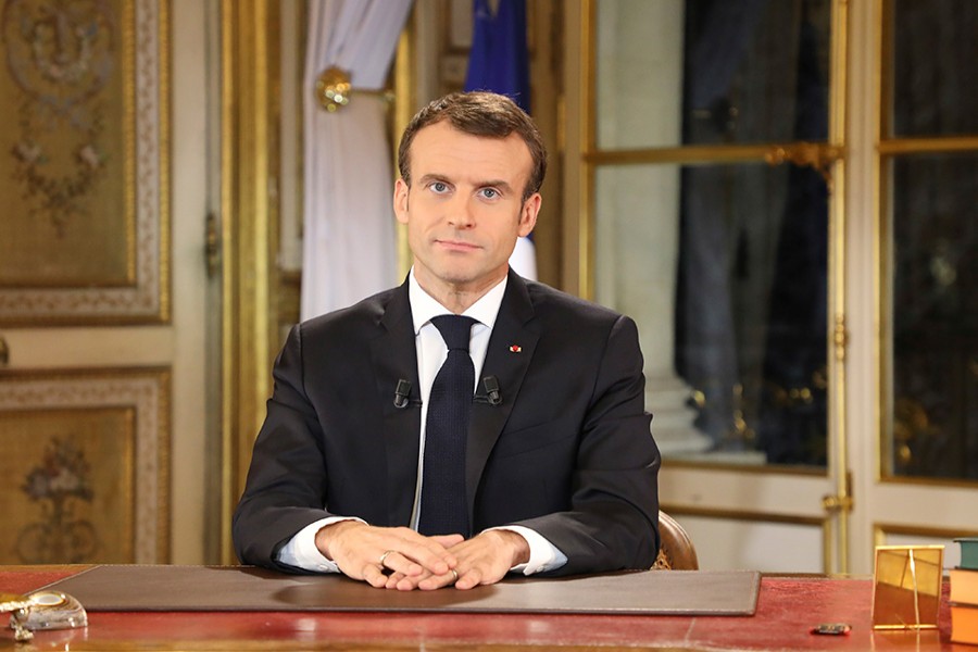 French President Emmanuel Macron speaks during a special address to the nation, his first public comments after four weeks of nationwide 'yellow vest' (gilet jaune) protests, at the Elysee Palace, in Paris, France on Monday — Reuters photo