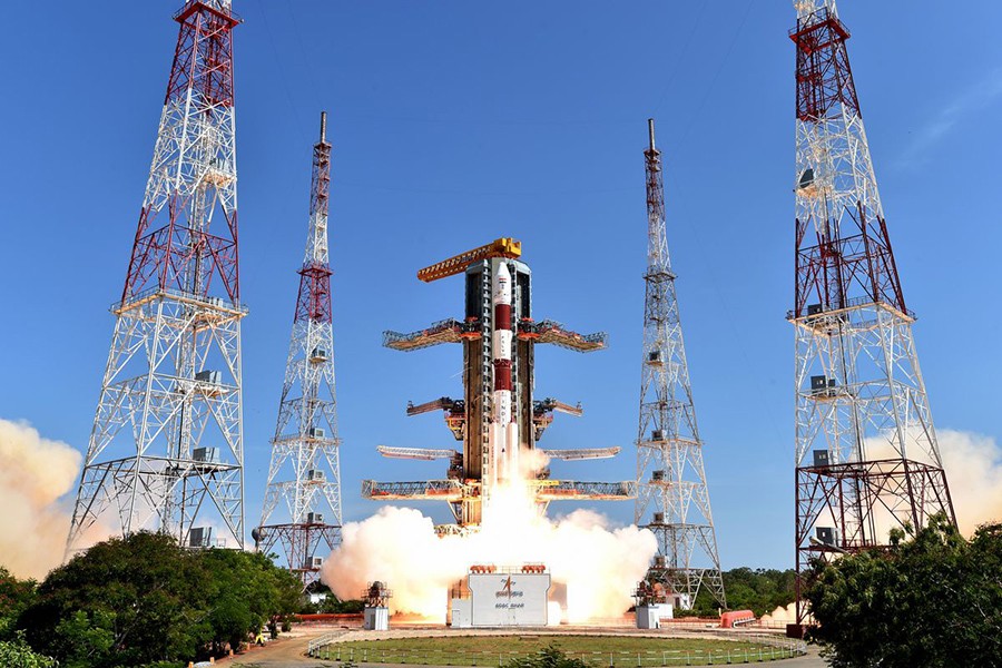 An Indian PSLV rocket in motion, used to launch the Swarm satellites. Photo: Indian Space Research Organisation