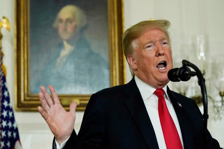 US President Donald Trump delivers remarks on border security and the partial shutdown of the US government from the Diplomatic Room at the White House in Washington, US, January 19, 2019. Reuters