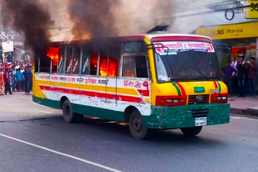 Bus catches fire from leaked gas line