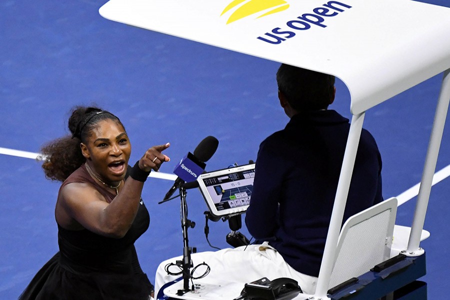 Serena Williams of the United States yells at chair umpire Carlos Ramos in the women's final of the 2018 US Open — USA Today Sports photo via Reuters