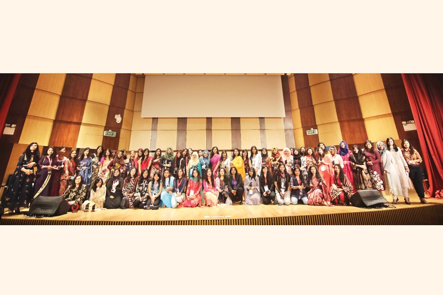 The female debaters of the Olympiad held at IUB pose for a photo