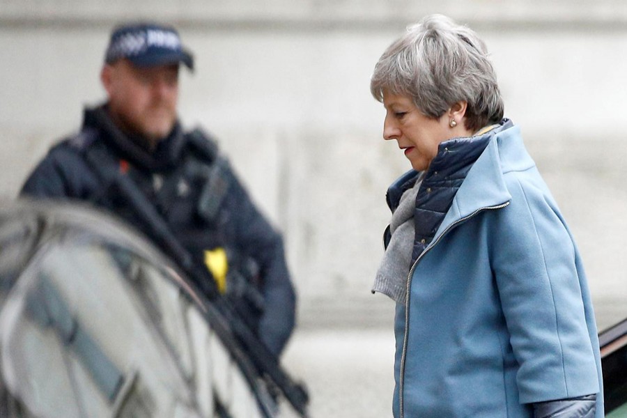 Britain's Prime Minister Theresa May is seen outside Downing Street in London, Britain, March 22, 2019. Reuters