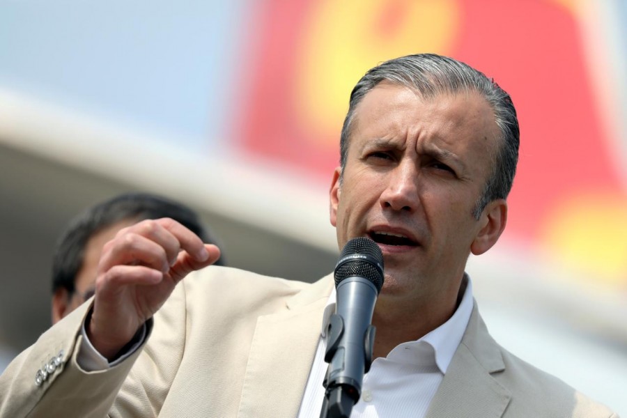 Venezuela's Economy Vice President Tareck El Aissami talks to the media at the Simon Bolivar airport outside Caracas, Venezuela March 29, 2019 - Reuters