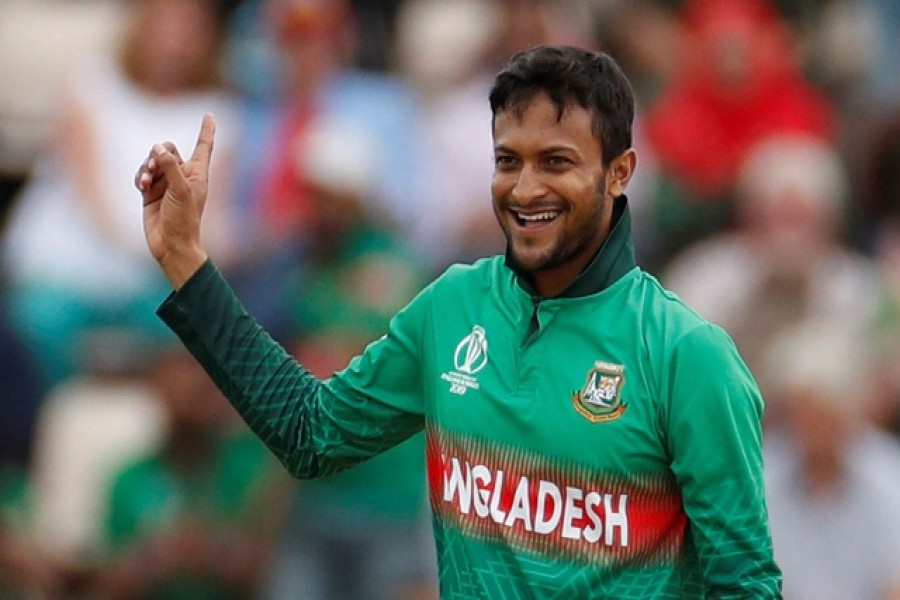 ICC Cricket World Cup - Bangladesh v Afghanistan - The Ageas Bowl, Southampton, Britain - June 24, 2019 Bangladesh's Shakib Al Hasan celebrates the wicket of Afghanistan's Najibullah Zadran Action Images via Reuters