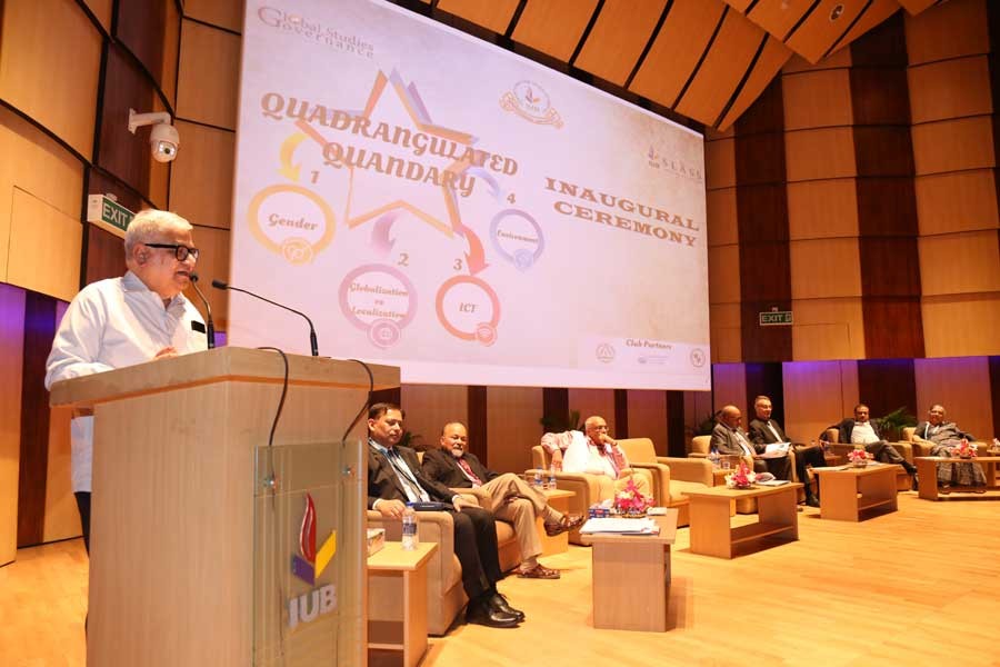 Dr Mashiur Rahman, economic affairs adviser to the Prime Minister Sheikh Hasina, addressing a daylong conference titled ‘Quadrangulated Quandary’ on IUB campus Thursday