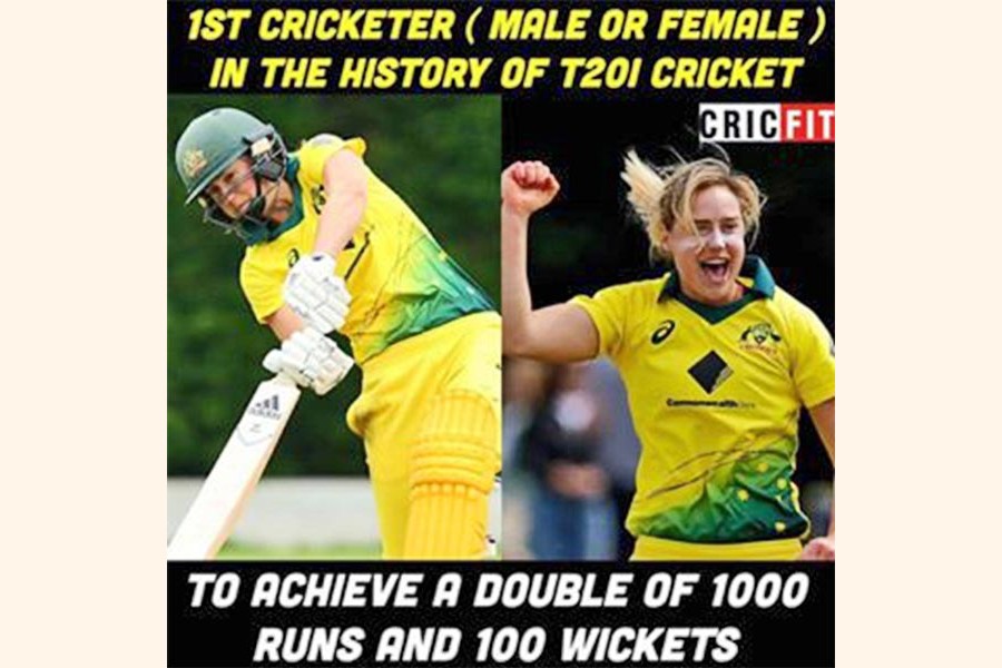 Perry first cricketer to reach 1000 runs, 100 wickets in T20s