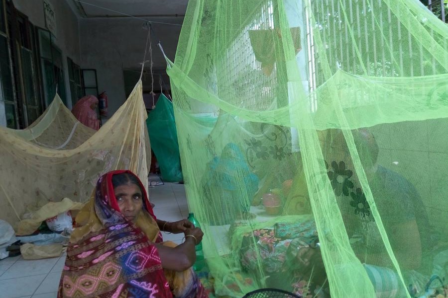 A partial view of a ward with dengue patients at Jhenidah Sadar Hospital 	— FE Photo