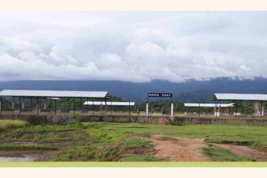 A view of a new ‘border haat’ on the Doarabazar border in Sunamganj. But opening of the haat would be delayed as connecting road is yet to be completed     	— FE Photo