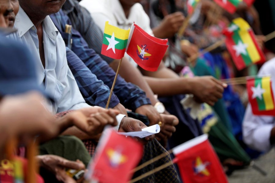 Pro-military demonstrators take part in a protest against the US sanctions imposed on Senior General Min Aung Hlaing in Yangon, Myanmar on August 3, 2019 — Reuters/Files